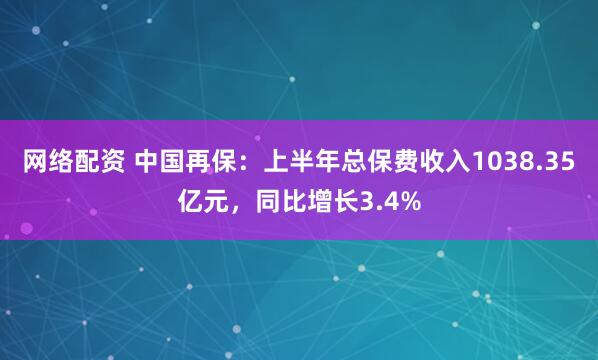 网络配资 中国再保：上半年总保费收入1038.35亿元，同比增长3.4%